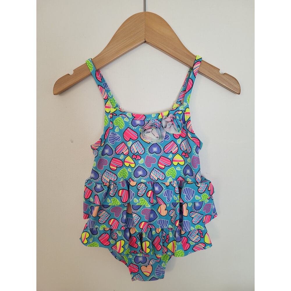 Grand Everest Baby Girl Ruffle One-Piece Swimsuit Multi Heart Print Size 6-12m